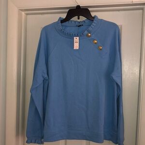 NWT Talbots terry ruffle neck top with gold button detailing Size L